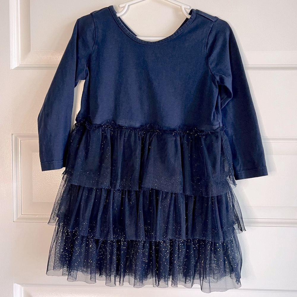 GAP Navy Blue Long-Sleeve Tiered Tulle Dress